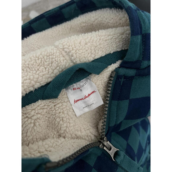 Hanna Andersson Sherpa Lined Teal Checkered Zip Hoodie - Picture 3 of 4